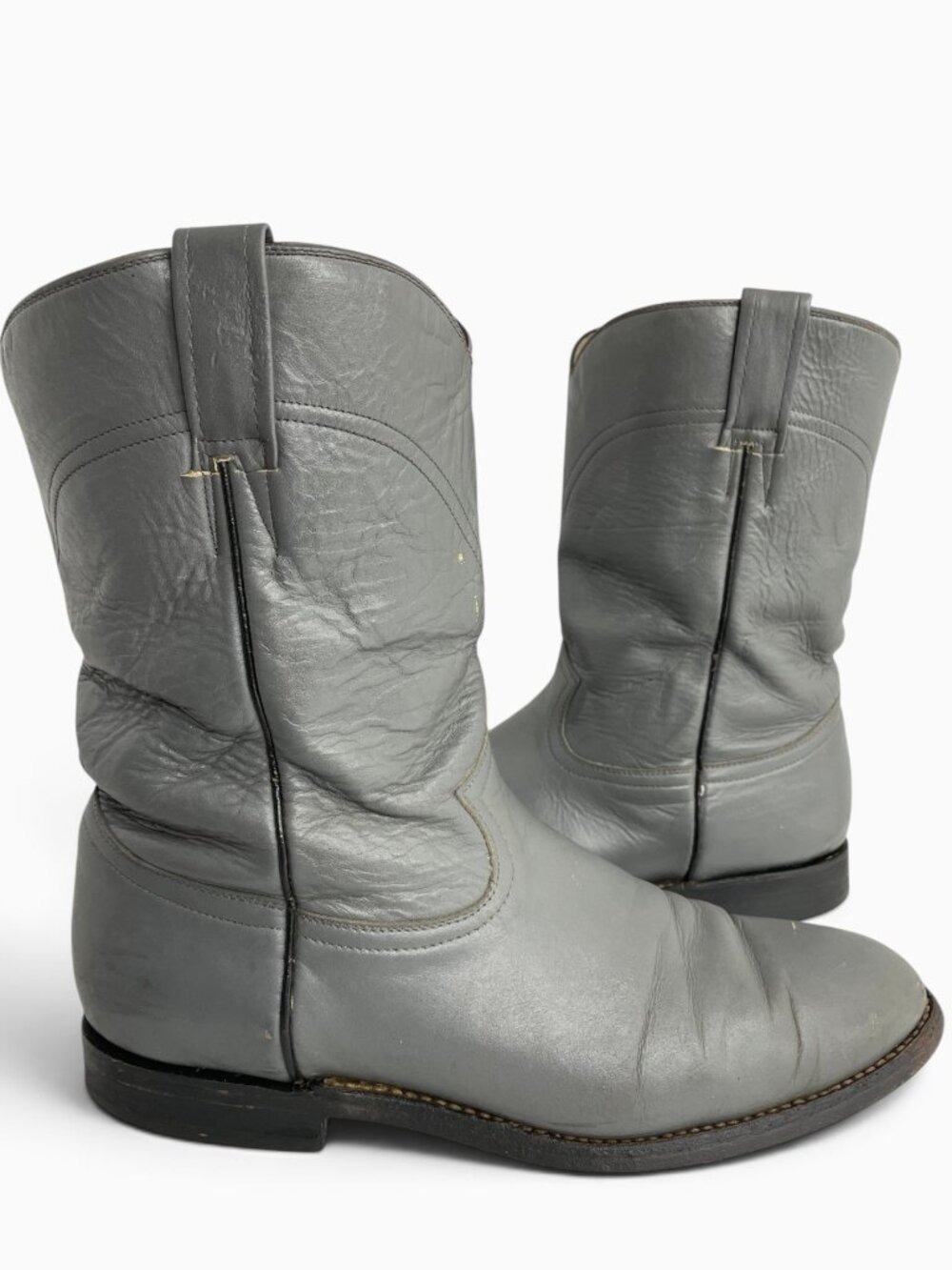 Cowtown Gray Leather Vintage Roper Western Cowboy Biker Boots Men's 9.5 D